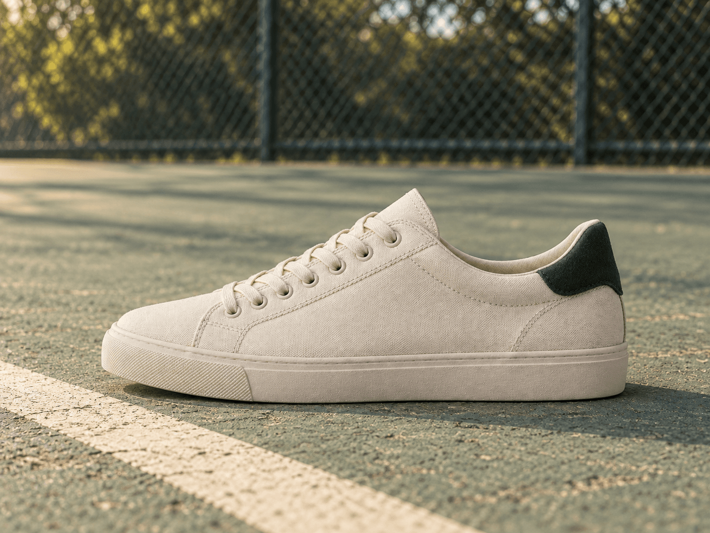 Canvas sneaker on an outdoor court
